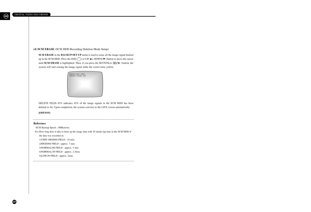 Samsung SHR-3010P manual Scsi Erase Scsi HDD Recording Deletion Mode Setup, Reference 