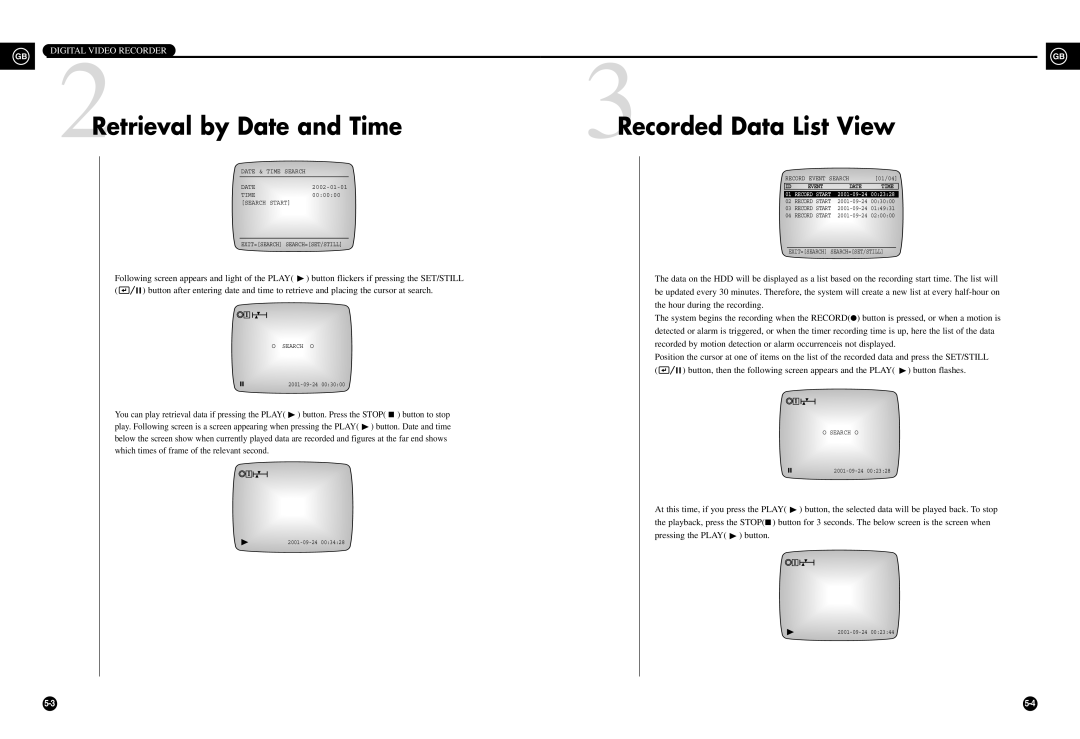 Samsung SHR-3010P manual Retrieval by Date and Time Recorded Data List View 