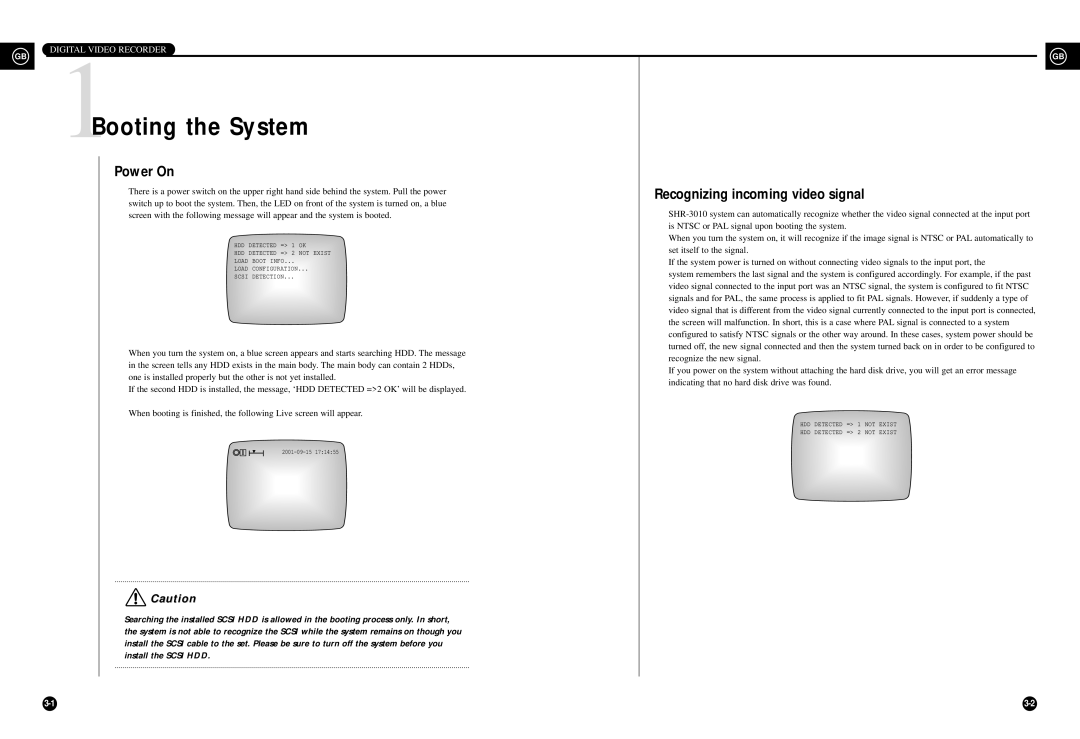 Samsung SHR-3010P/RUS manual 1Booting the System, Power On, Recognizing incoming video signal 