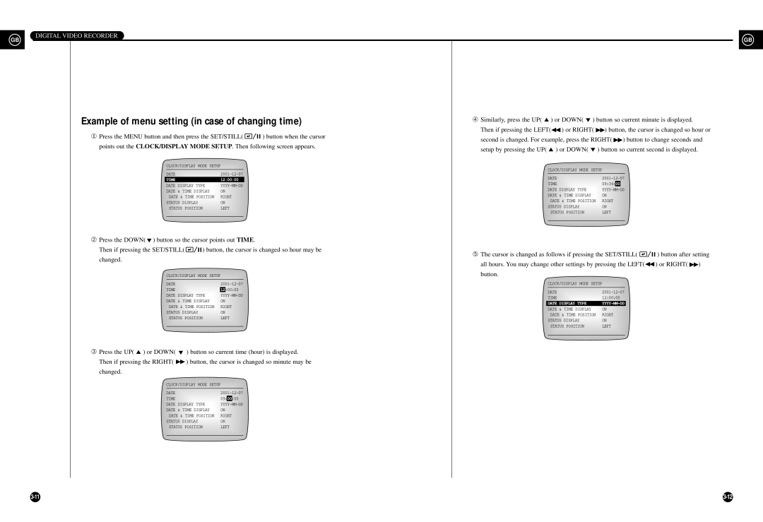 Samsung SHR-3010P/RUS Example of menu setting in case of changing time, Or Down Button so current second is displayed 