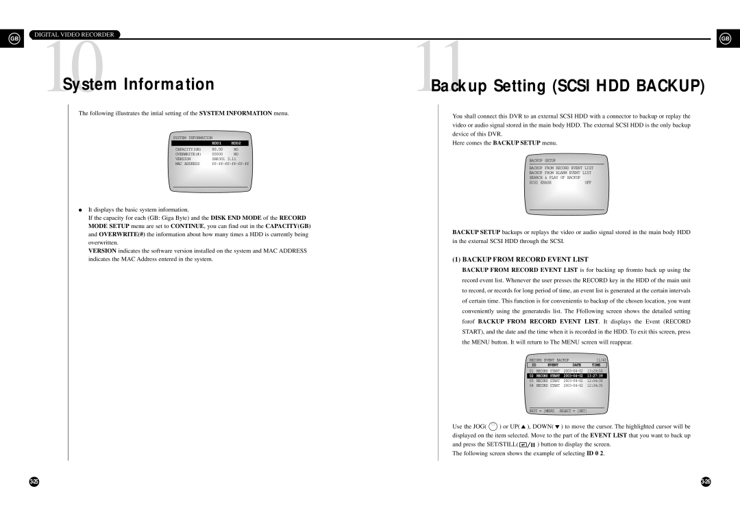 Samsung SHR-3010P/RUS manual System Information, Backup from Record Event List 