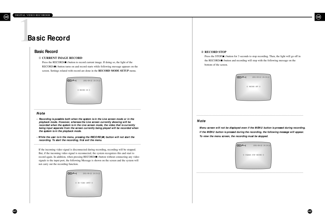 Samsung SHR-3010P/RUS manual 1Basic Record, ② Record Stop ① Current Image Record 