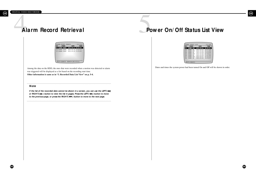 Samsung SHR-3010P/RUS manual Alarm Record Retrieval Power On/Off Status List View, 000052 