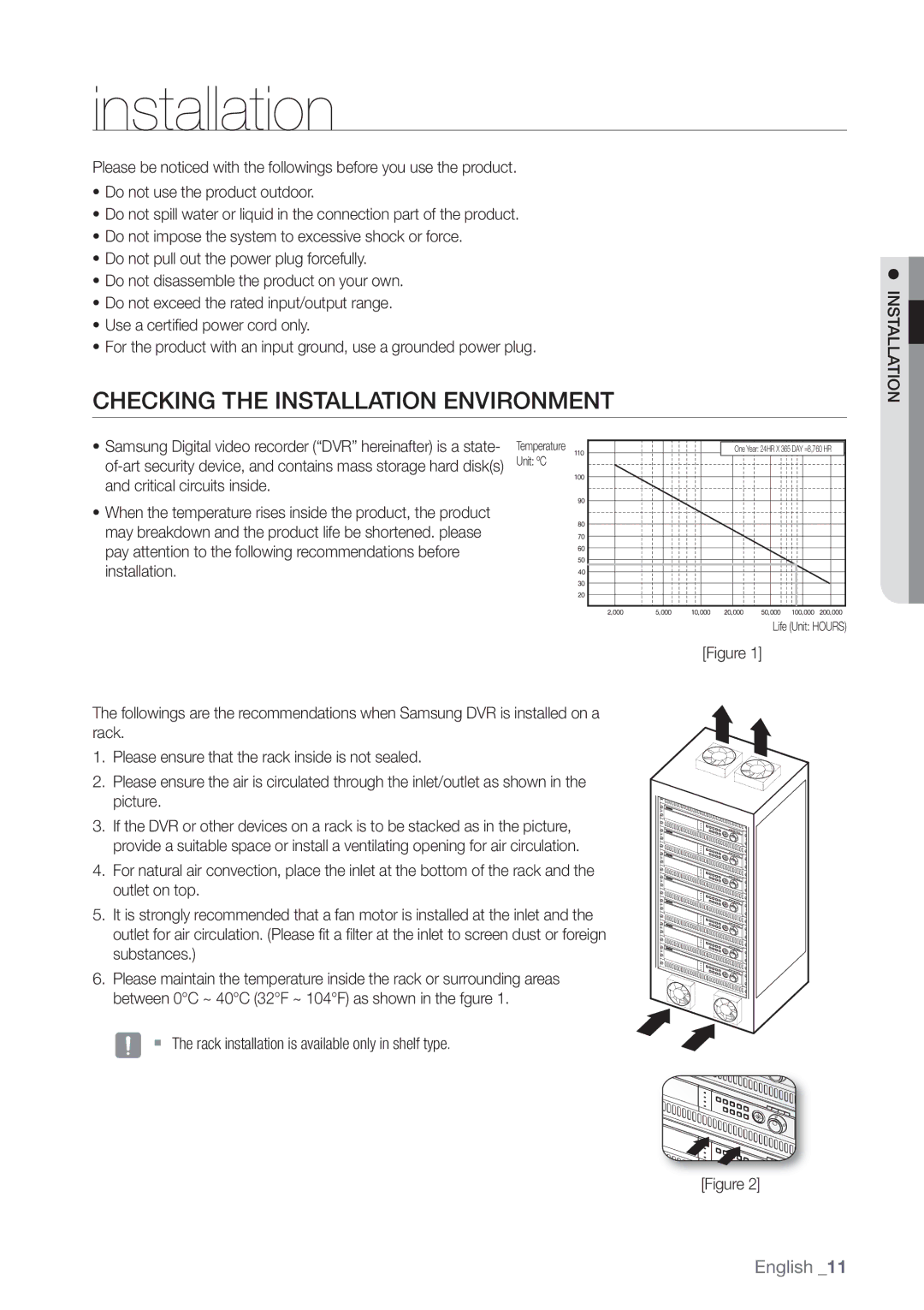 Samsung SHR-3040P manual Checking the Installation Environment,  The rack installation is available only in shelf type 