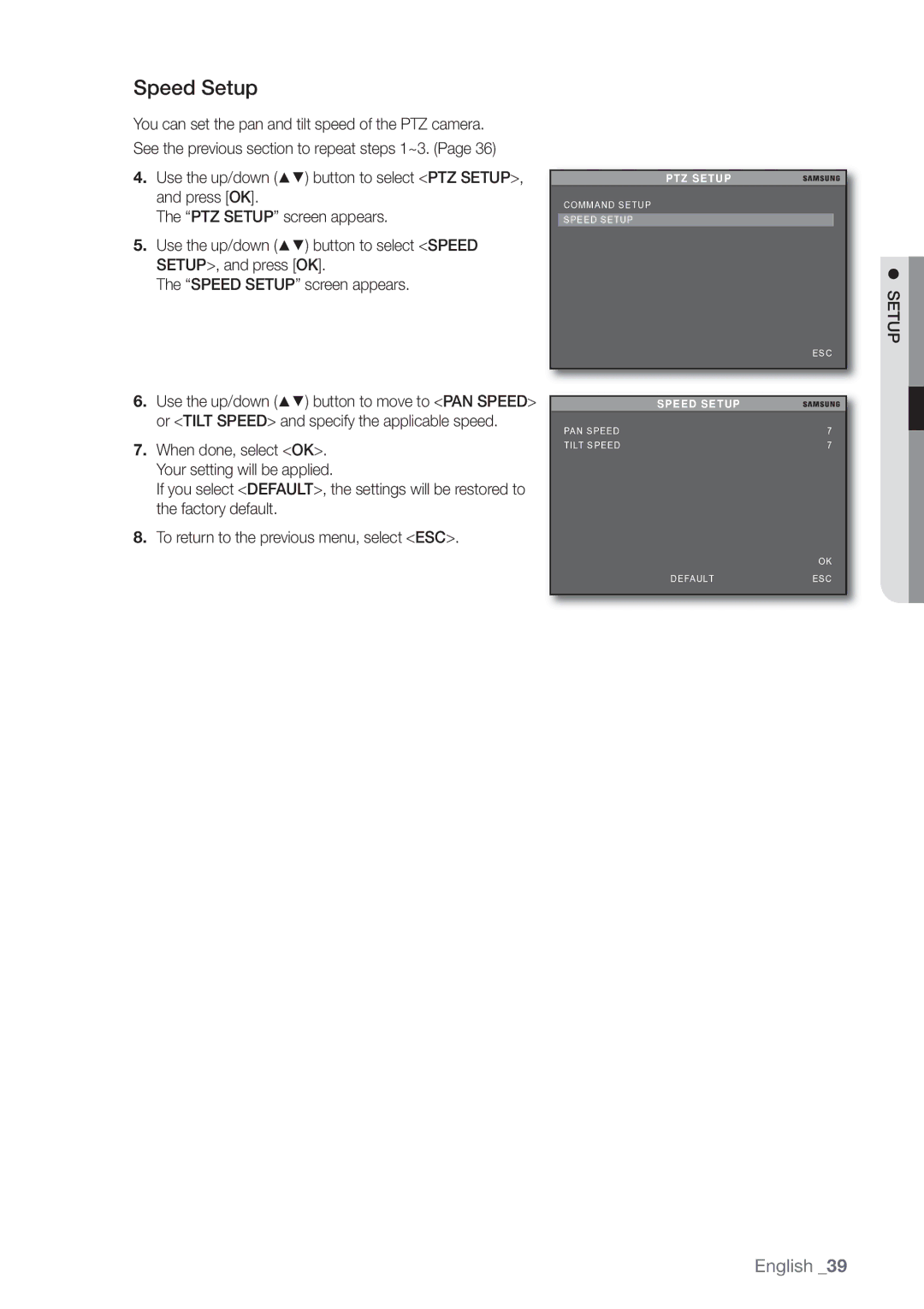 Samsung SHR-3040P manual Speed Setup 