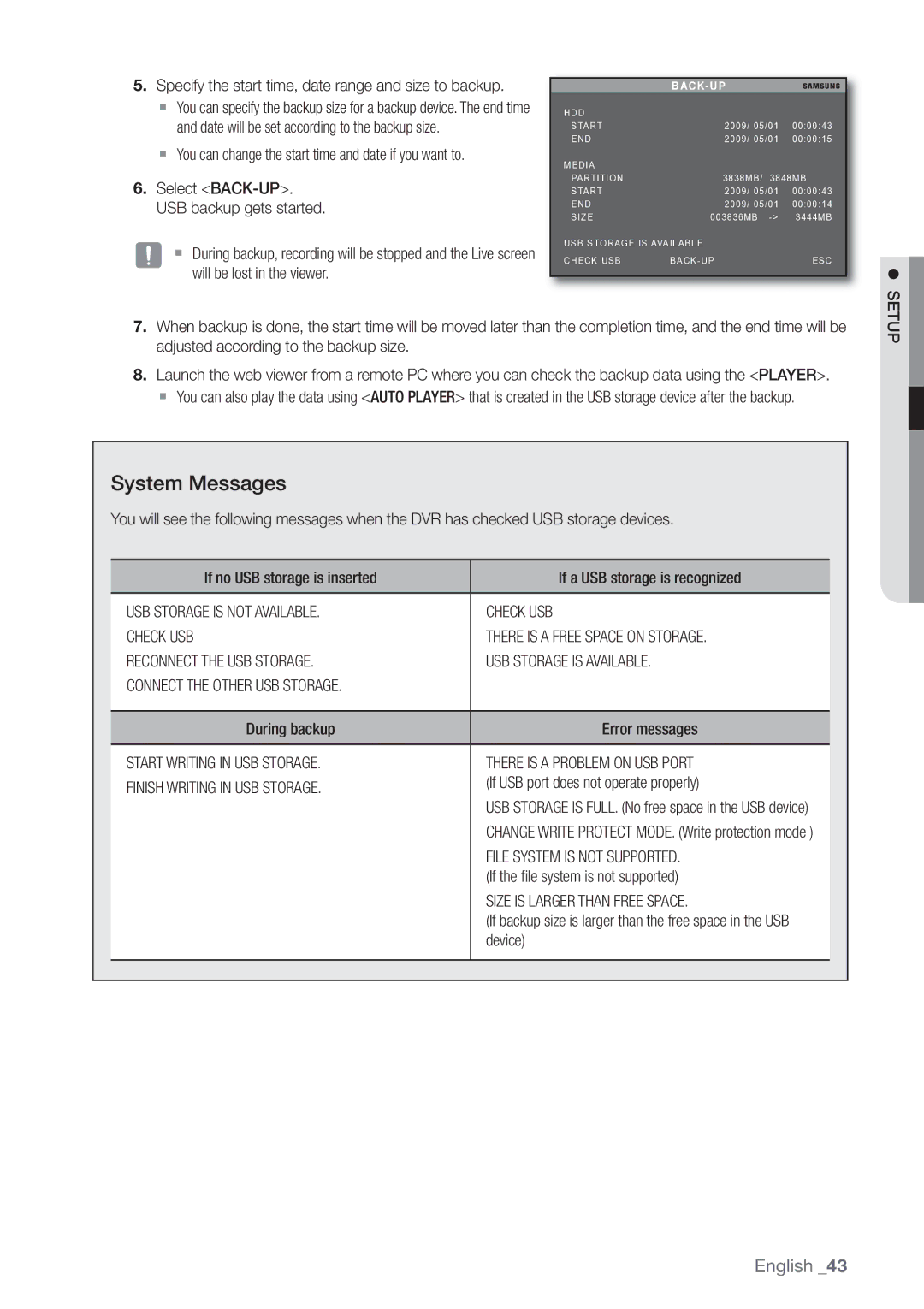 Samsung SHR-3040P manual System Messages, File System is not Supported, Size is Larger than Free Space 