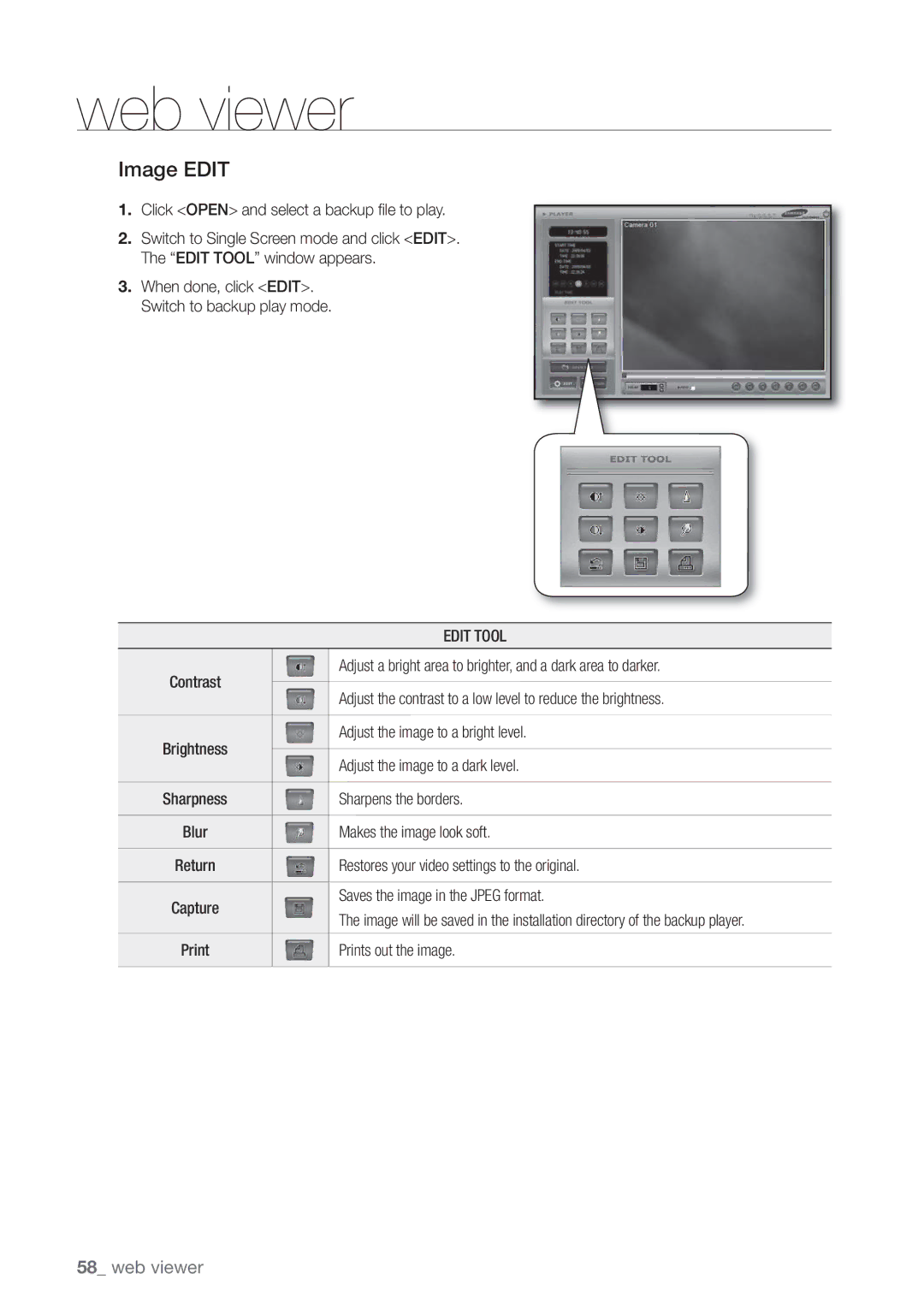 Samsung SHR-3040P manual Image Edit, Edit Tool 