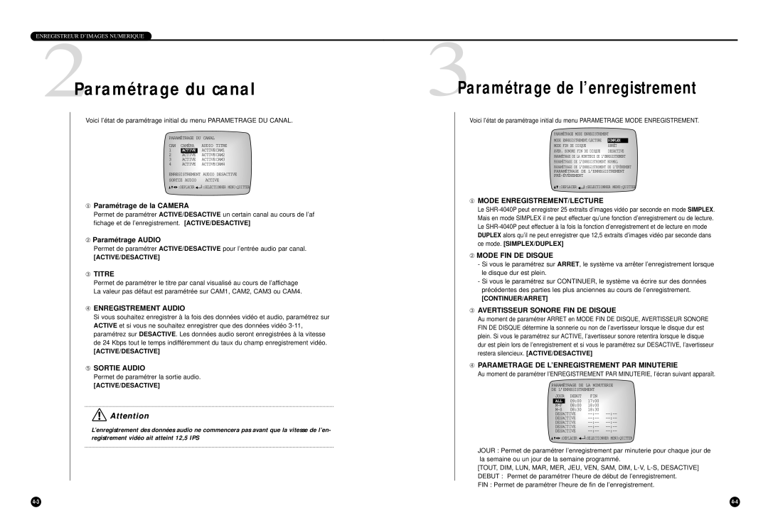 Samsung SHR-4040P manual 2Paramétrage du canal, 3Paramétrage de l’enregistrement 