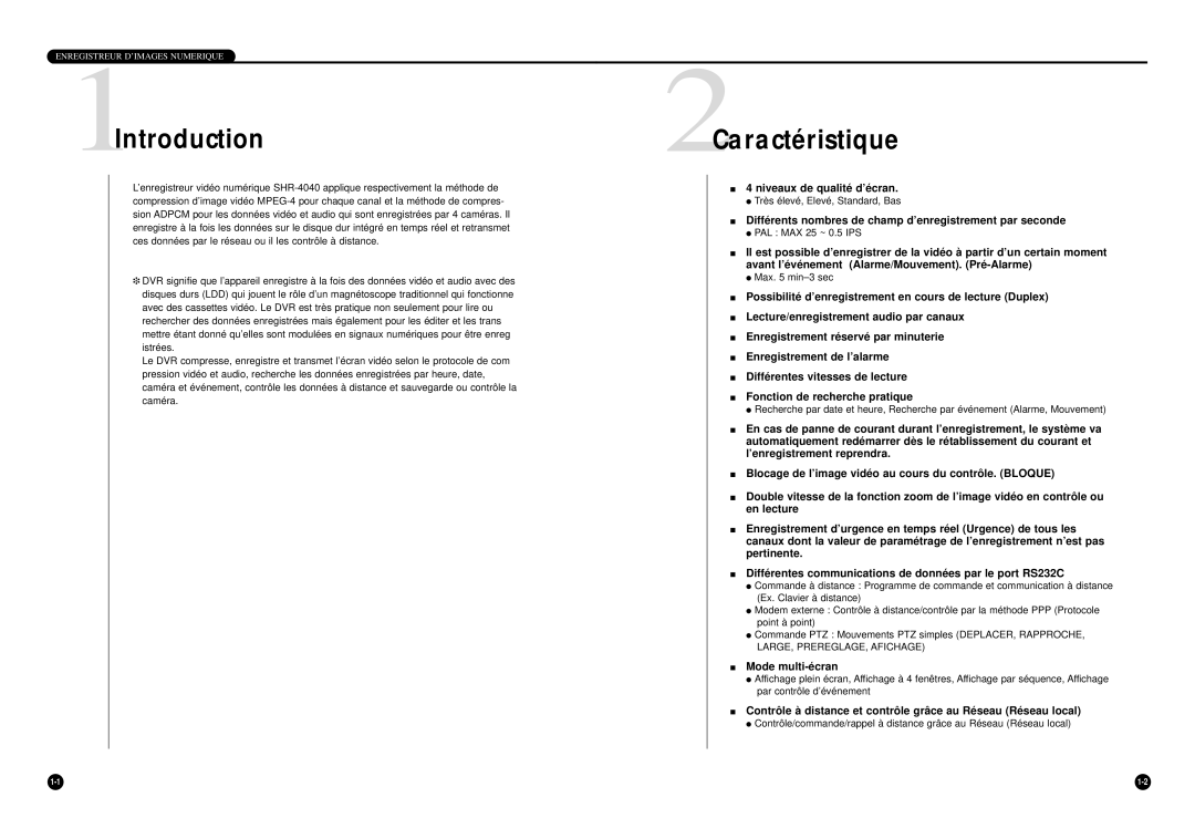 Samsung SHR-4040P manual 1Introduction, 2Caractéristique, Niveaux de qualité d’écran, Mode multi-écran 