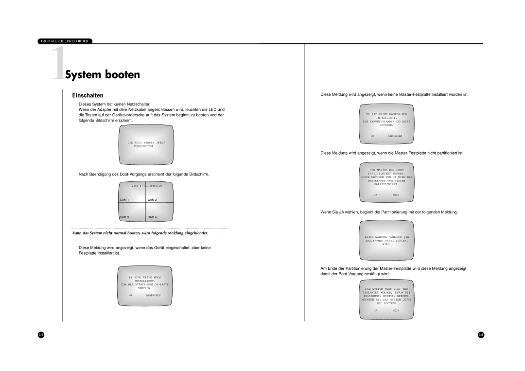 Samsung SHR-4040P manual 1System booten, Einschalten 