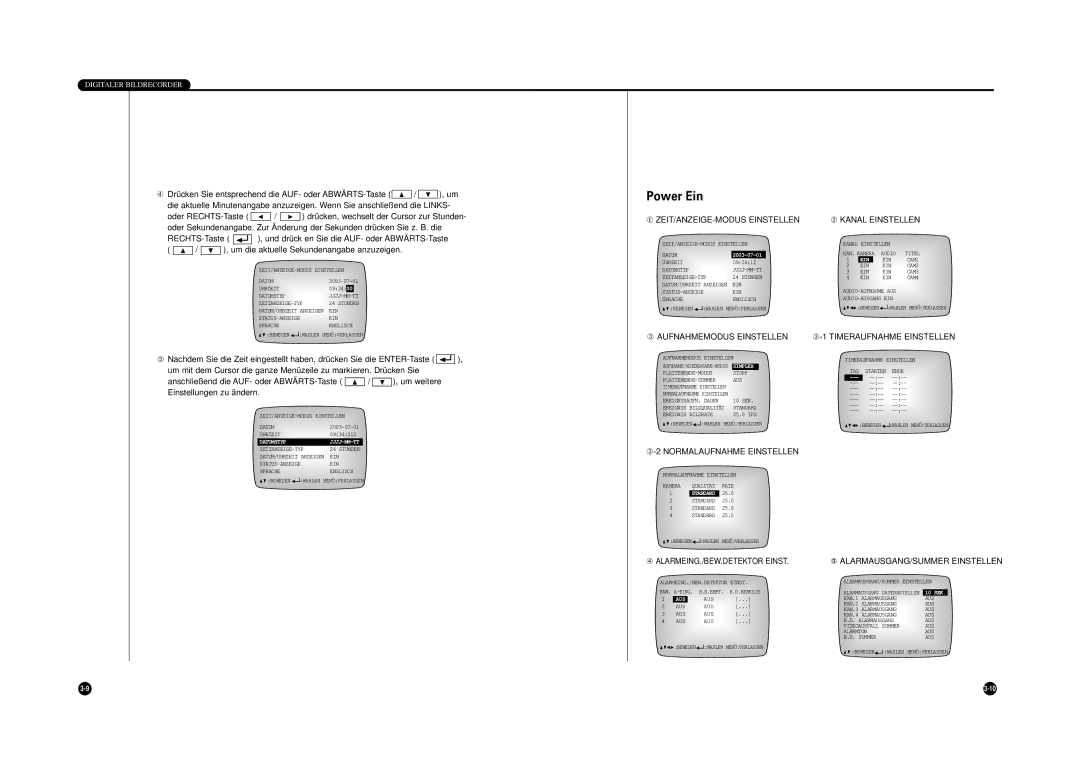 Samsung SHR-4040P manual Power Ein, Um die aktuelle Sekundenangabe anzuzeigen 