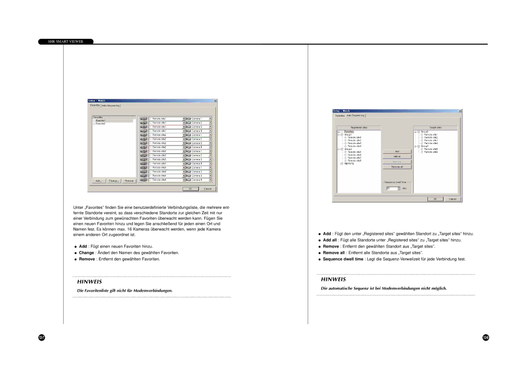 Samsung SHR-4040P manual Die Favoritenliste gilt nicht für Modemverbindungen 