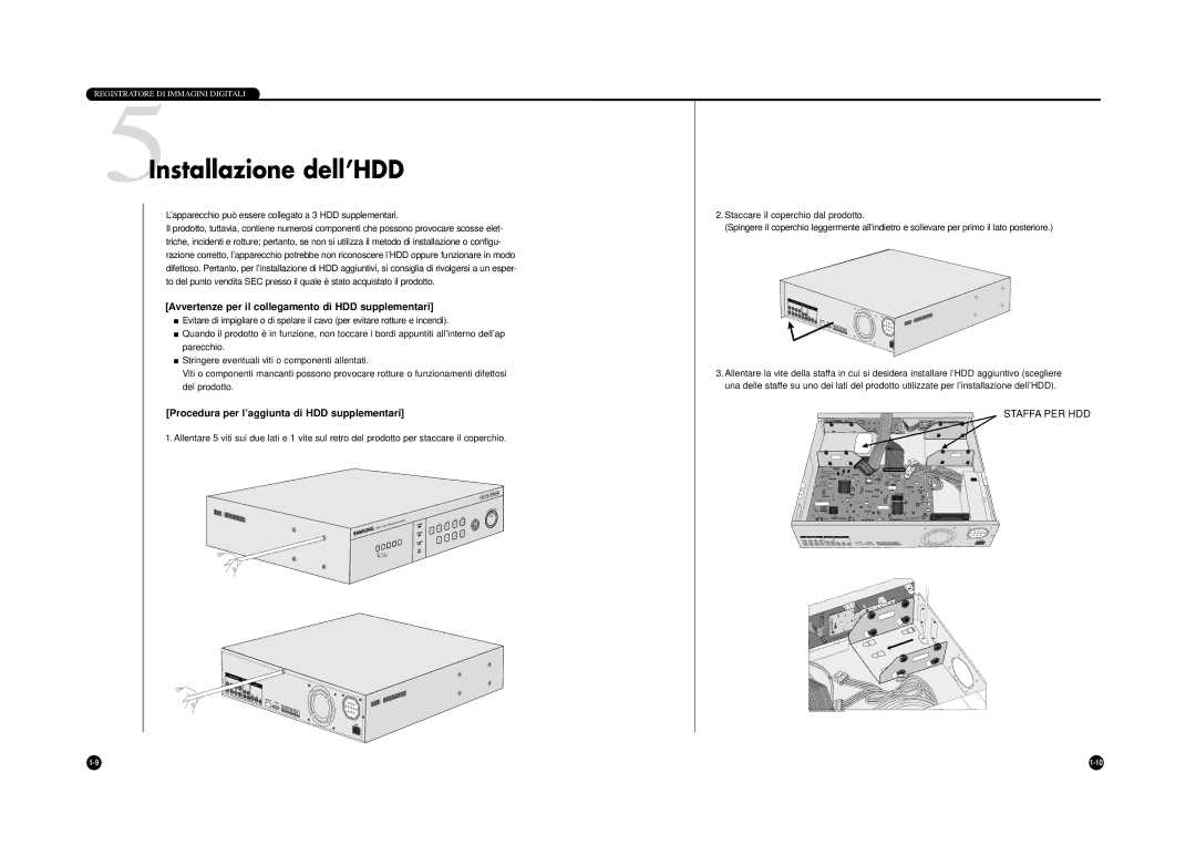 Samsung SHR-4040P manual 5Installazione dell’HDD, Avvertenze per il collegamento di HDD supplementari 