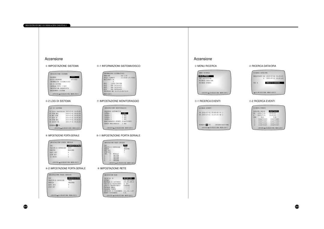 Samsung SHR-4040P ➅ Impostazione Sistema, ➅-2 LOG DI Sistema, ➅-1 Informazioni SISTEMA/DISCO, ⑦ Impostazione Monitoraggio 