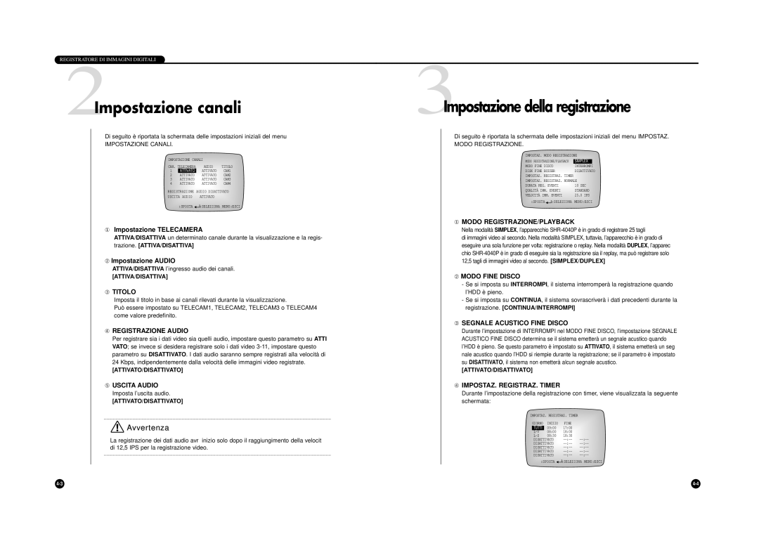 Samsung SHR-4040P manual 2Impostazione canali, 3Impostazione della registrazione 