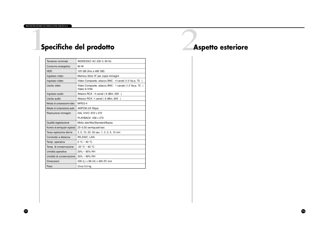 Samsung SHR-4040P manual Specifiche del prodotto Aspetto esteriore, Hdd, MPEG-4 