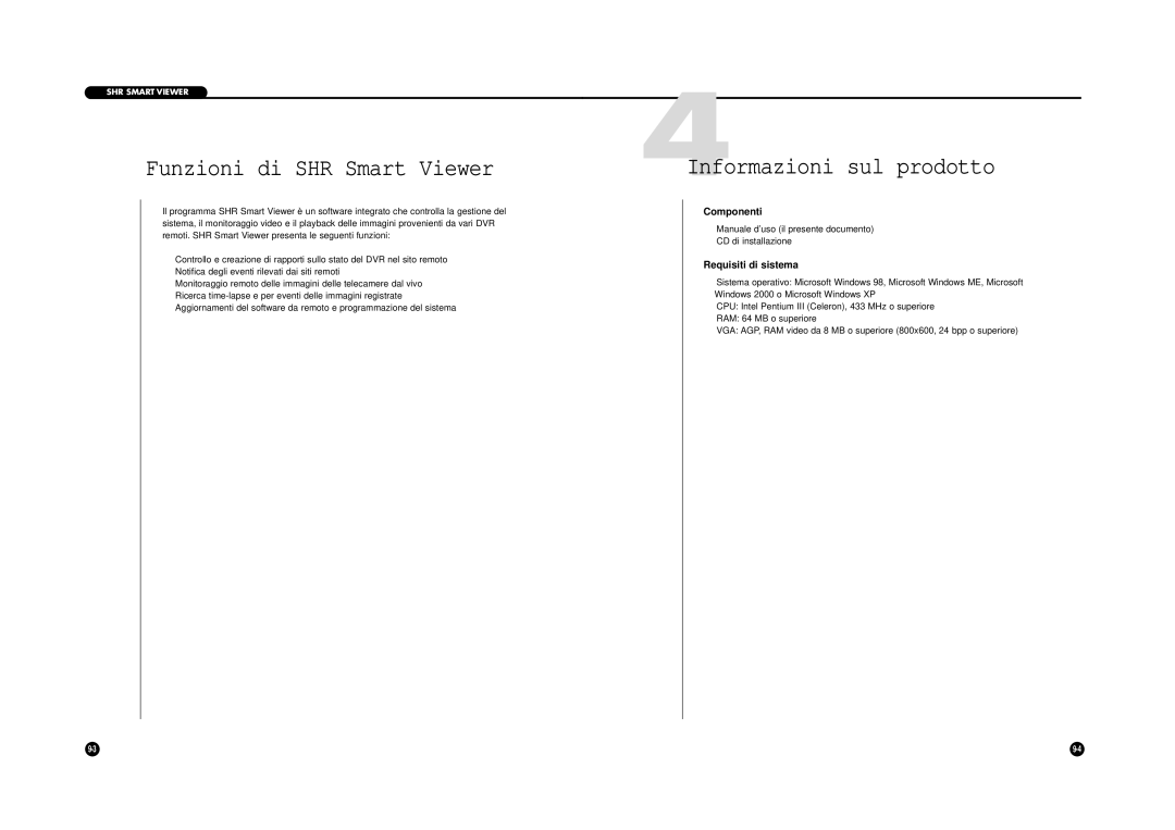 Samsung SHR-4040P manual 3Funzioni di SHR Smart Viewer, 4Informazioni sul prodotto, Componenti, Requisiti di sistema 