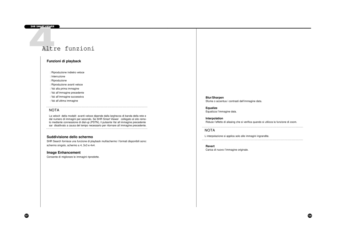 Samsung SHR-4040P manual 4Altre funzioni, Funzioni di playback, Suddivisione dello schermo, Image Enhancement 