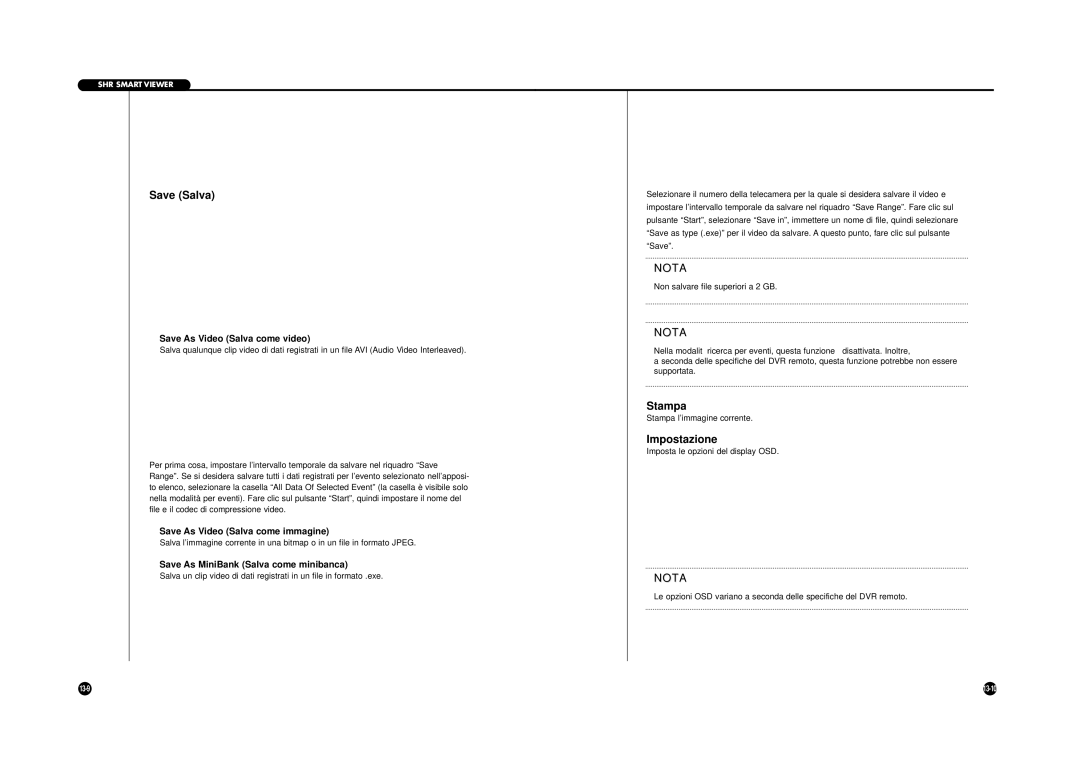 Samsung SHR-4040P manual Save Salva, Stampa, Impostazione 