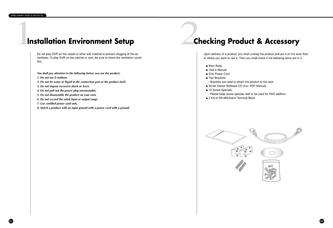 Samsung SHR-4080P manual 1Installation Environment Setup, 2Checking Product & Accessory 