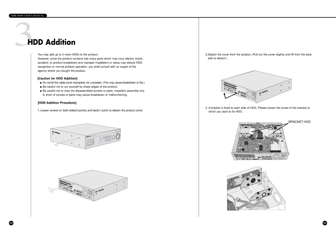 Samsung SHR-4080P manual 3HDD Addition, HDD Addition Procedure 