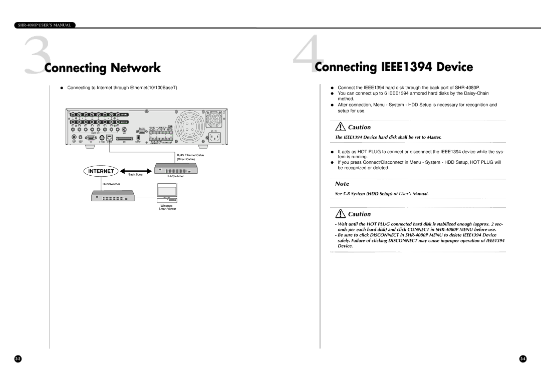 Samsung SHR-4080P manual Connecting IEEE1394 Device, Connecting Network 