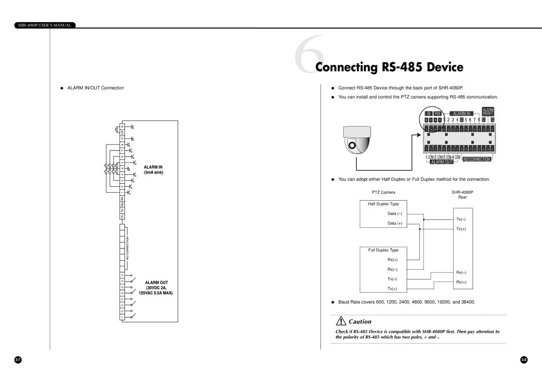 Samsung SHR-4080P manual 6Connecting RS-485 Device 