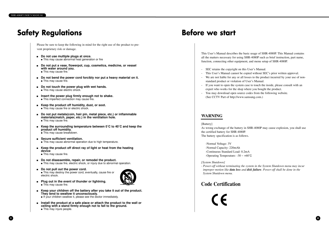 Samsung SHR-4080P manual Safety Regulations, Before we start 