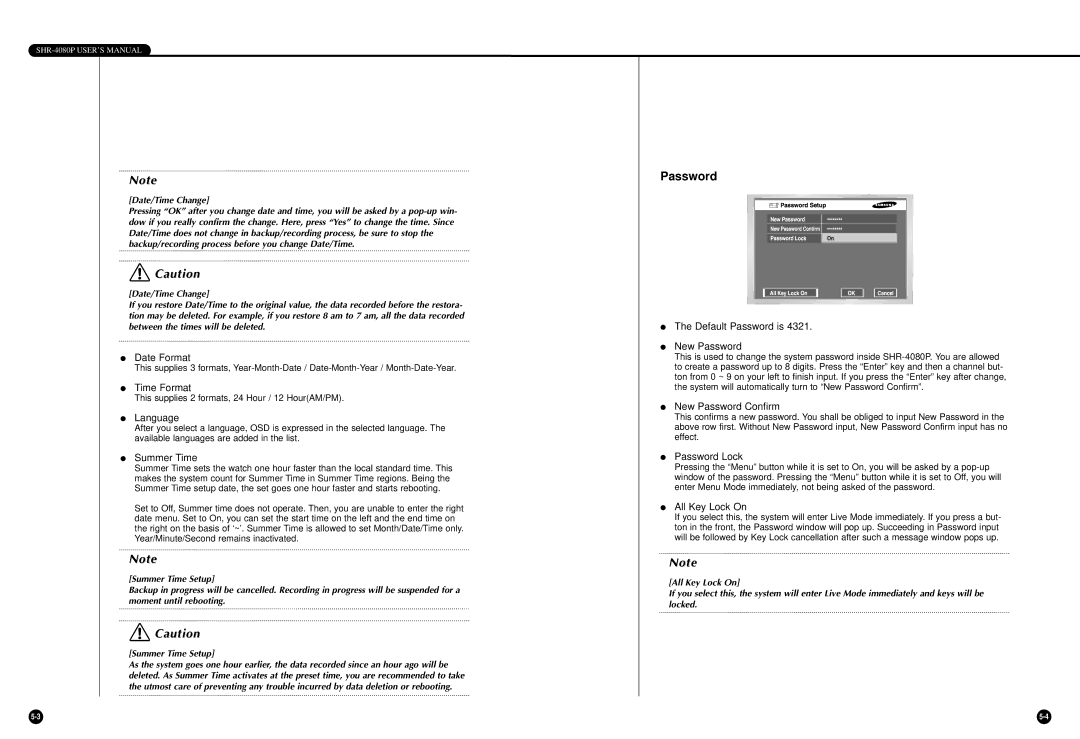 Samsung SHR-4080P manual Password 