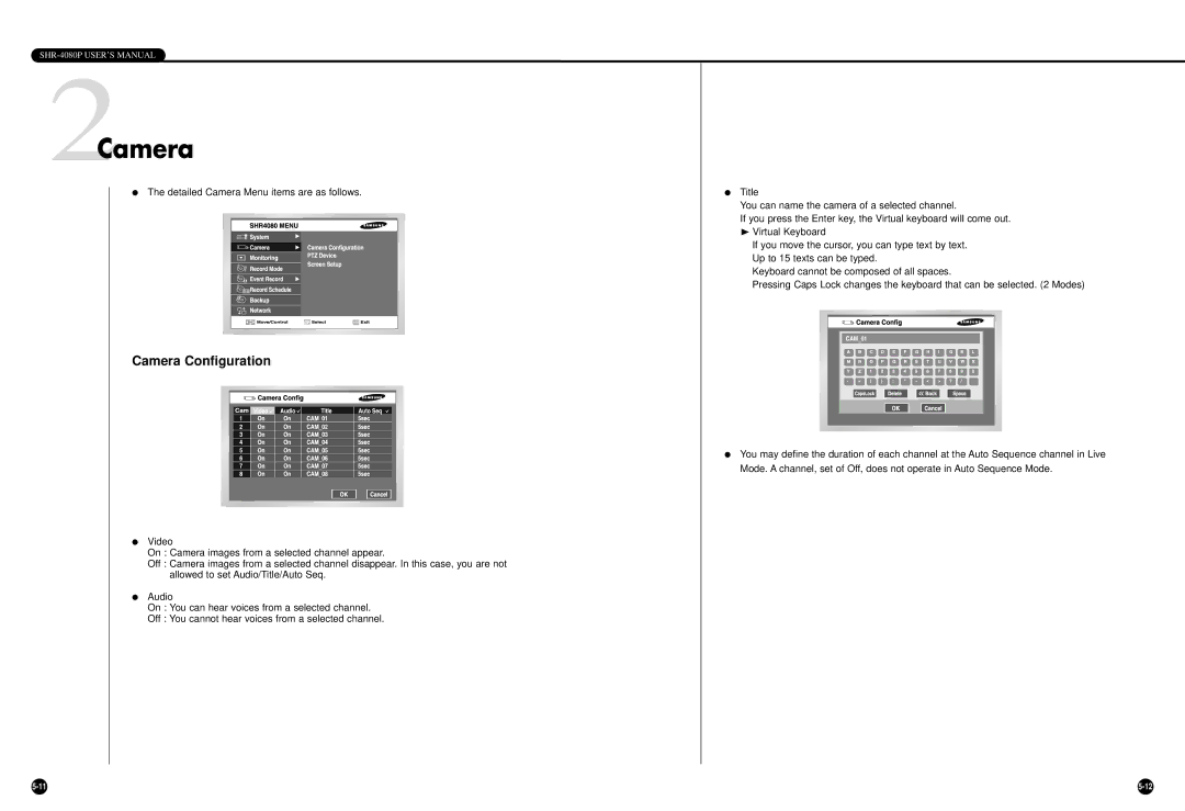 Samsung SHR-4080P manual 2Camera, Camera Configuration 