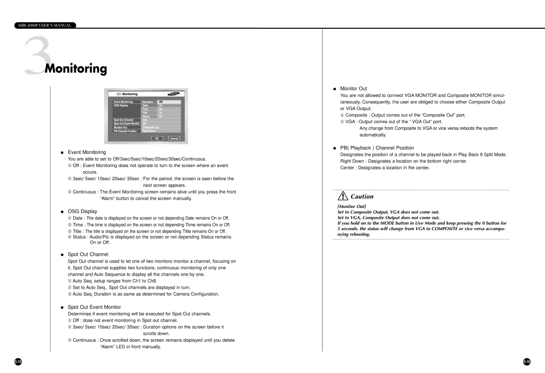 Samsung SHR-4080P manual 3Monitoring 