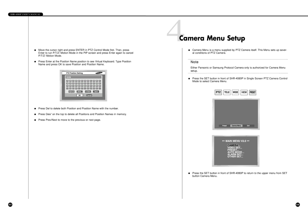 Samsung SHR-4080P manual 4Camera Menu Setup 