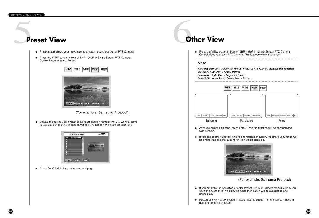 Samsung SHR-4080P manual 5Preset View, 6Other View, For example, Samsung Protocol 