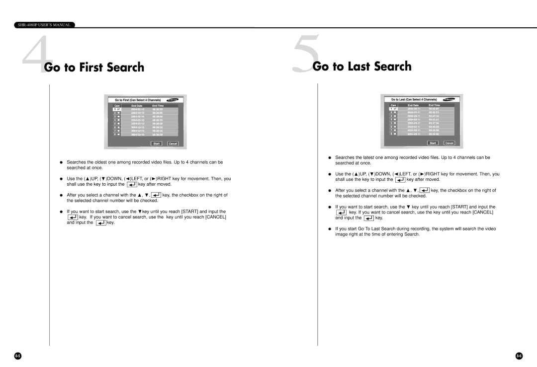 Samsung SHR-4080P manual Go to Last Search, Go to First Search 