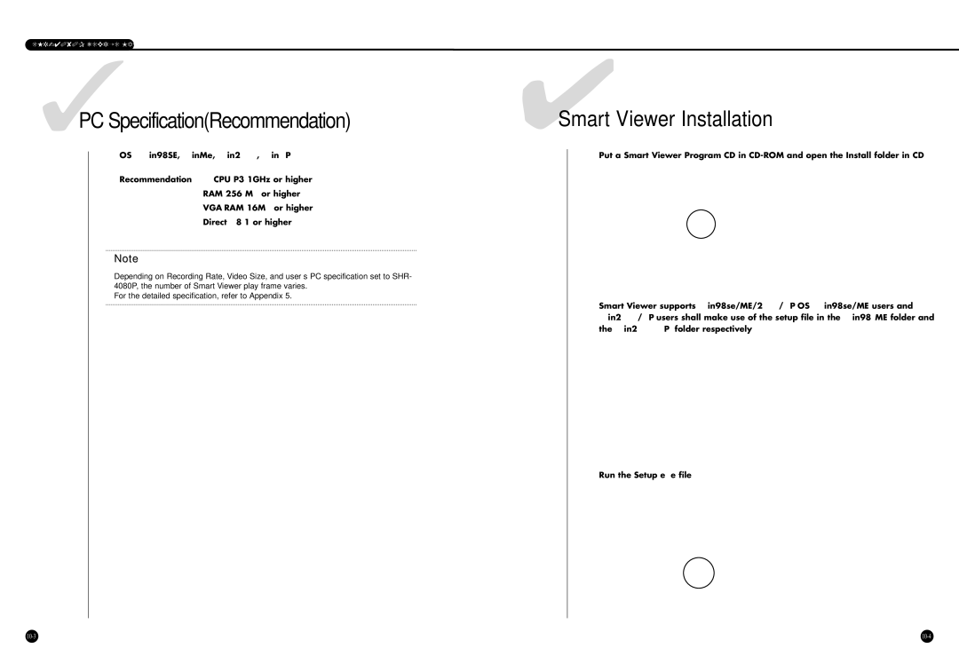 Samsung SHR-4080P manual 3PC SpecificationRecommendation, 4Smart Viewer Installation 