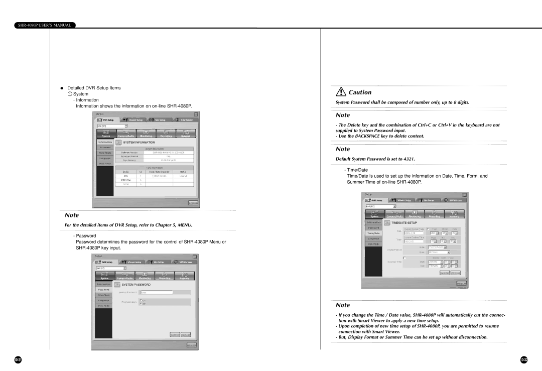 Samsung SHR-4080P manual For the detailed items of DVR Setup, refer to , Menu 