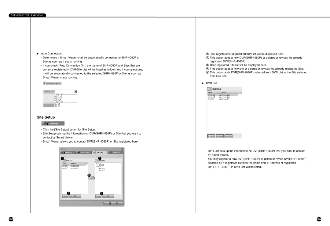 Samsung SHR-4080P manual Site Setup 