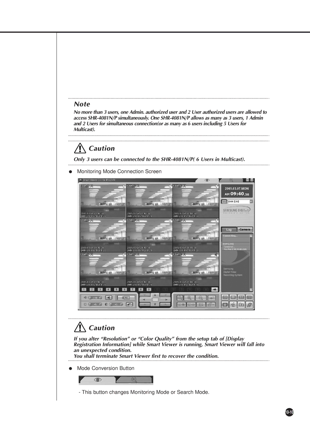 Samsung SHR-4081P manual Monitoring Mode Connection Screen 