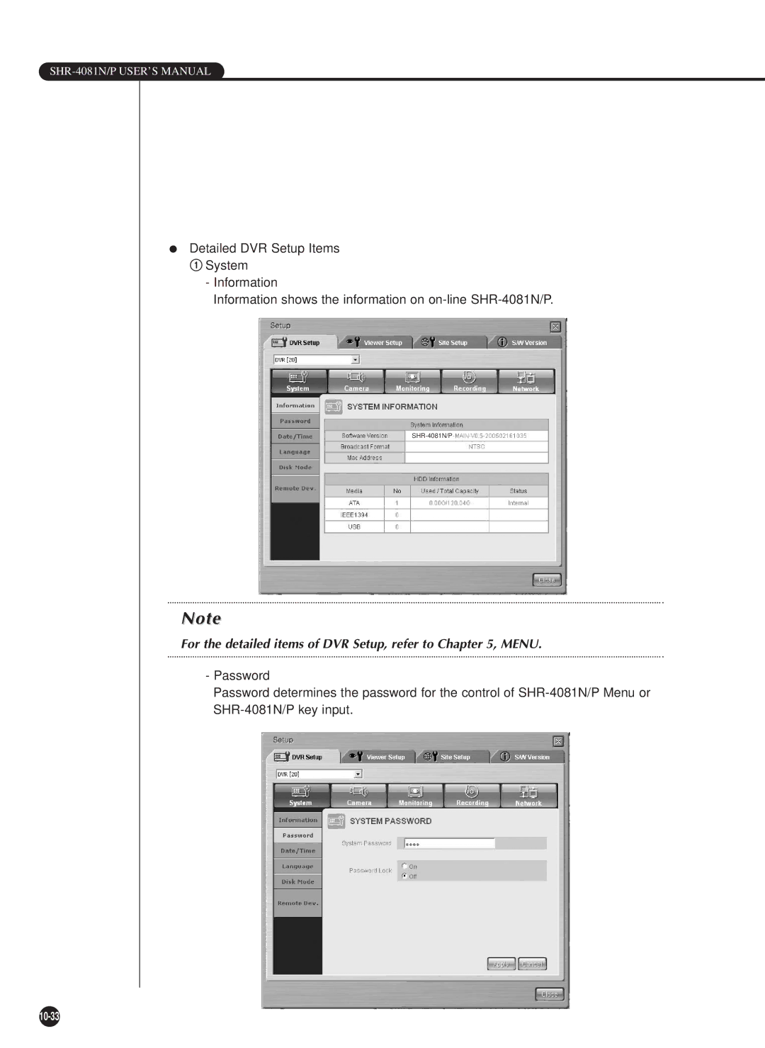 Samsung SHR-4081P manual For the detailed items of DVR Setup, refer to , Menu 