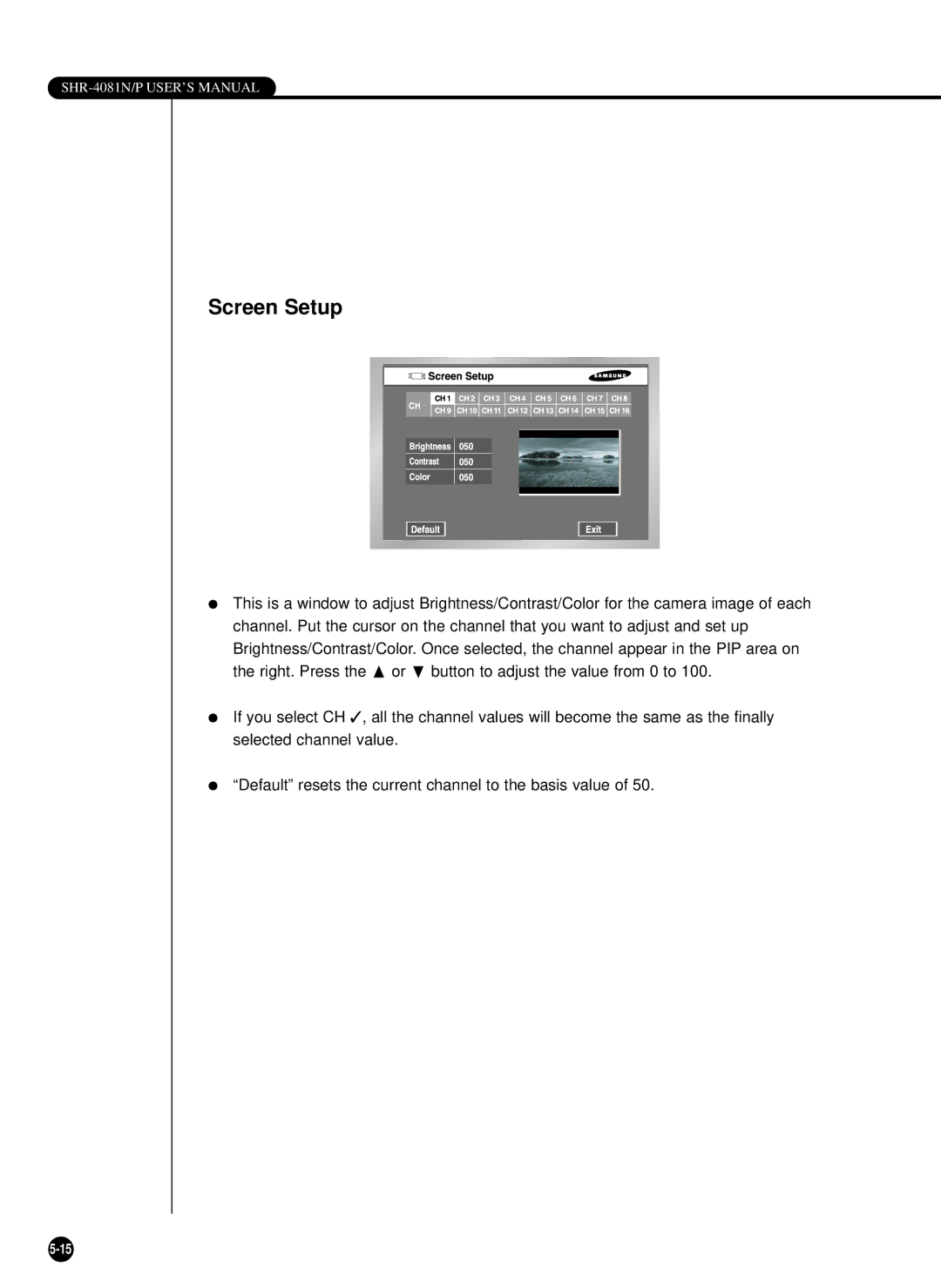 Samsung SHR-4081P manual Screen Setup 