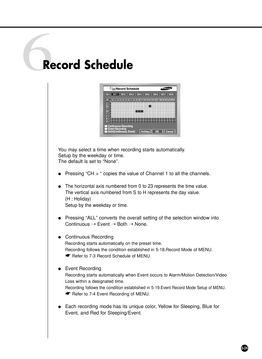 Samsung SHR-4081P manual 6Record Schedule, Event Recording 