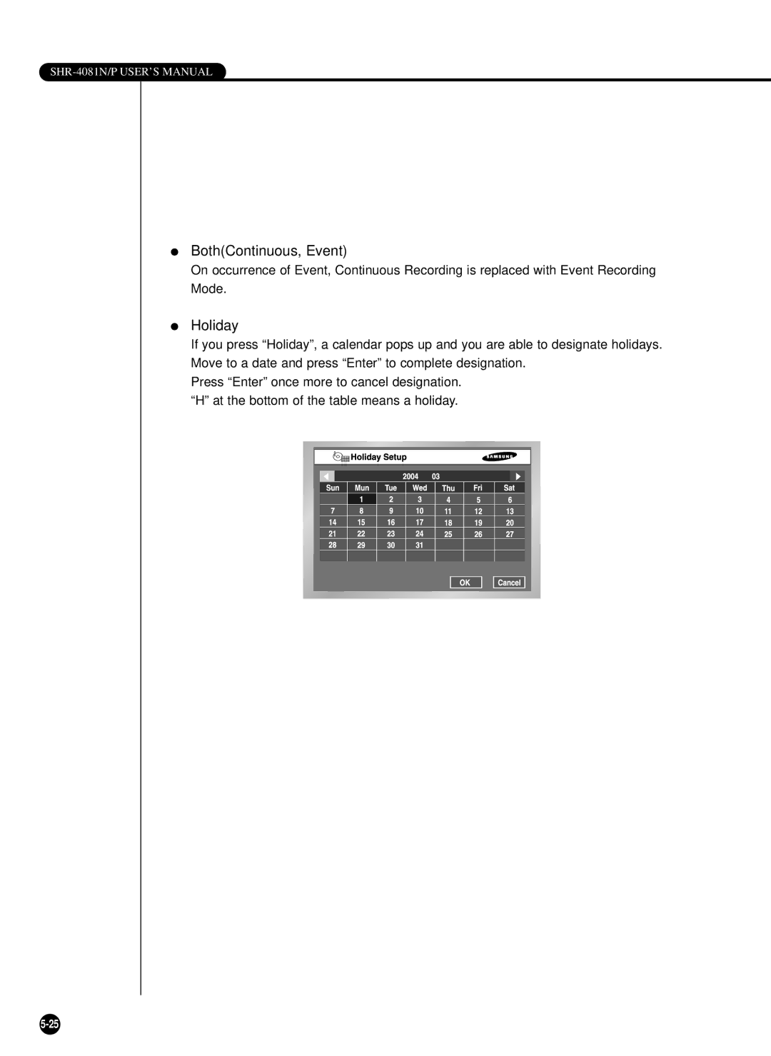 Samsung SHR-4081P manual BothContinuous, Event 