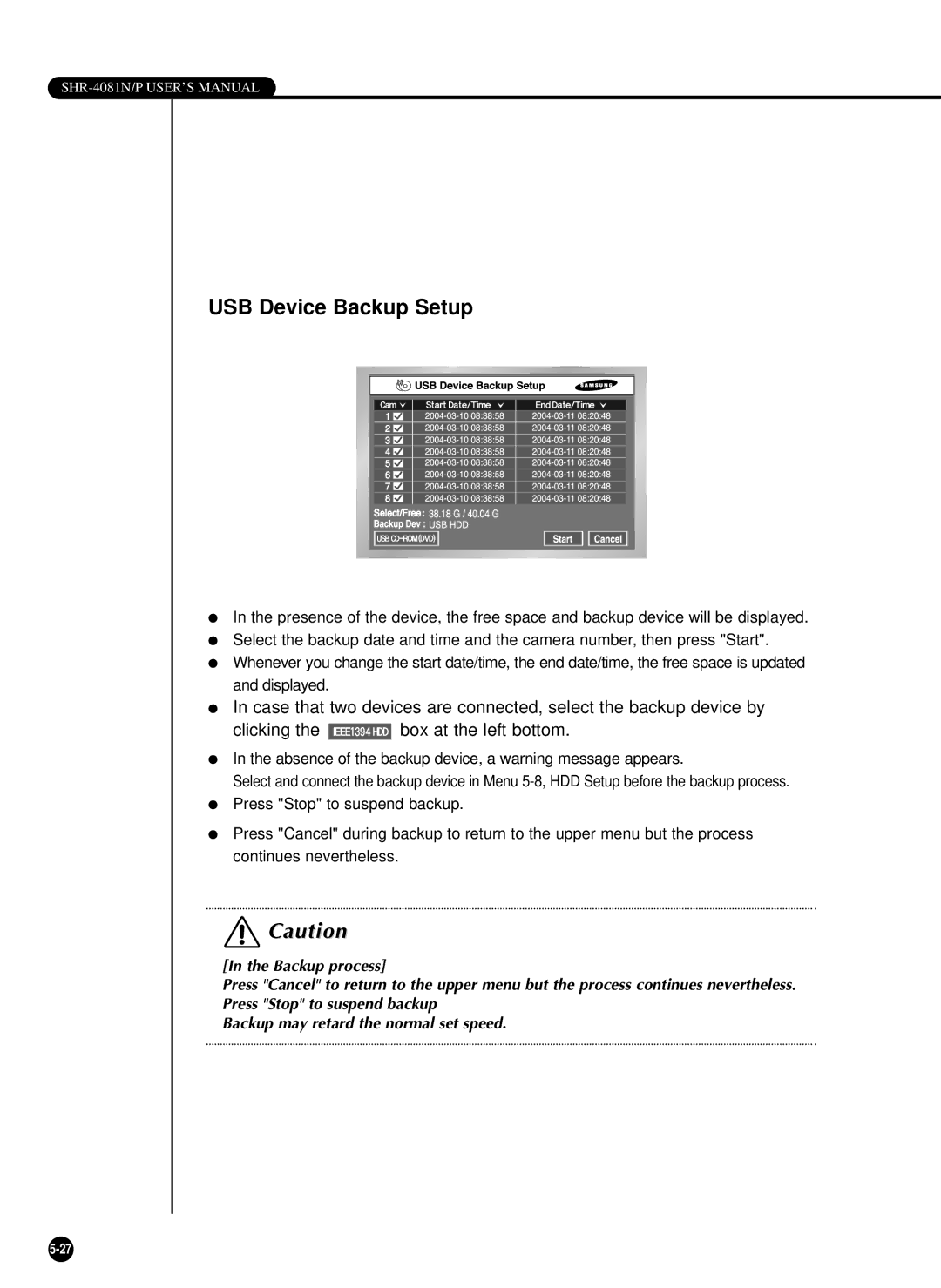 Samsung SHR-4081P manual USB Device Backup Setup 