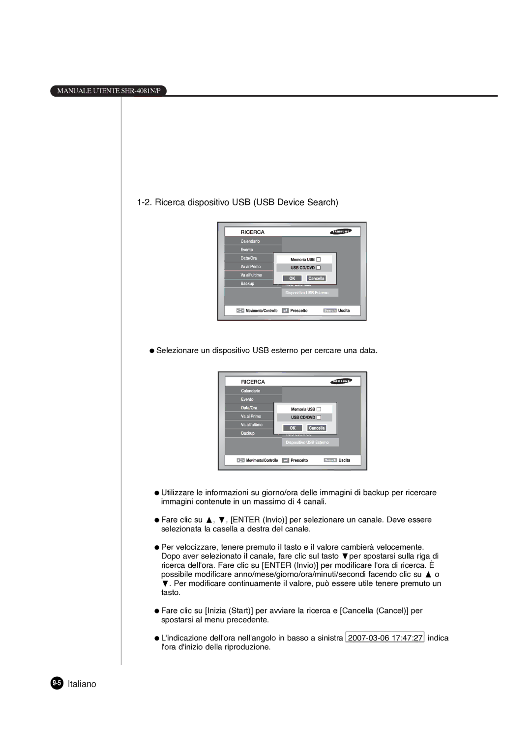 Samsung SHR-4081P manual Ricerca dispositivo USB USB Device Search 