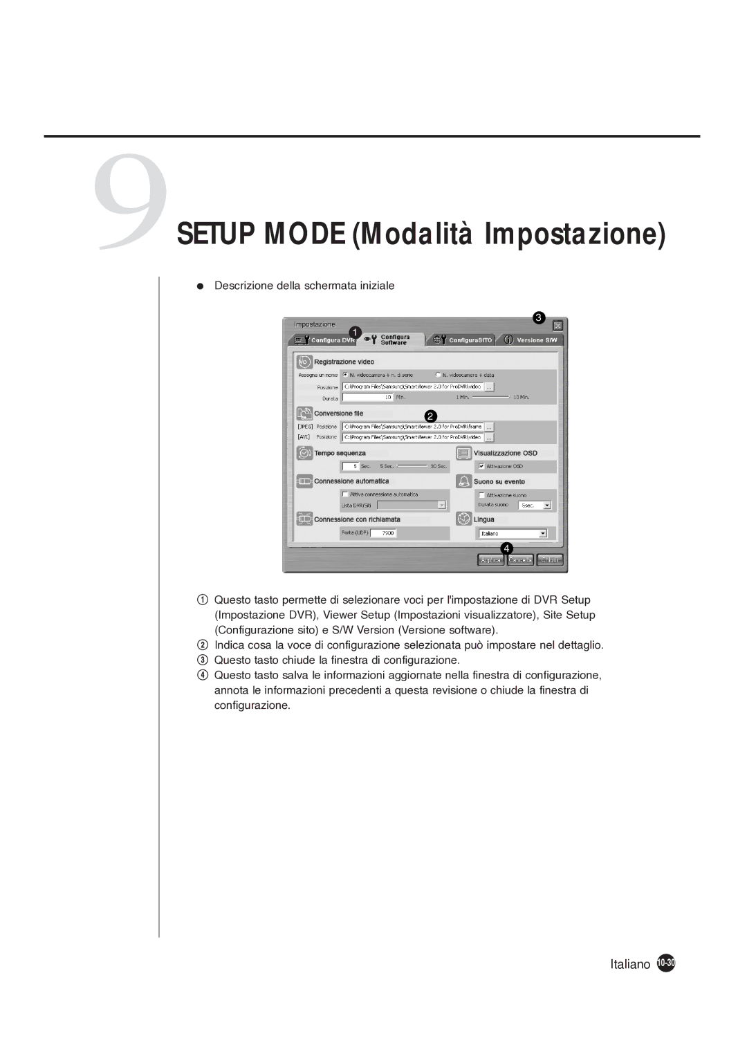 Samsung SHR-4081P manual 9SETUP Mode Modalità Impostazione 