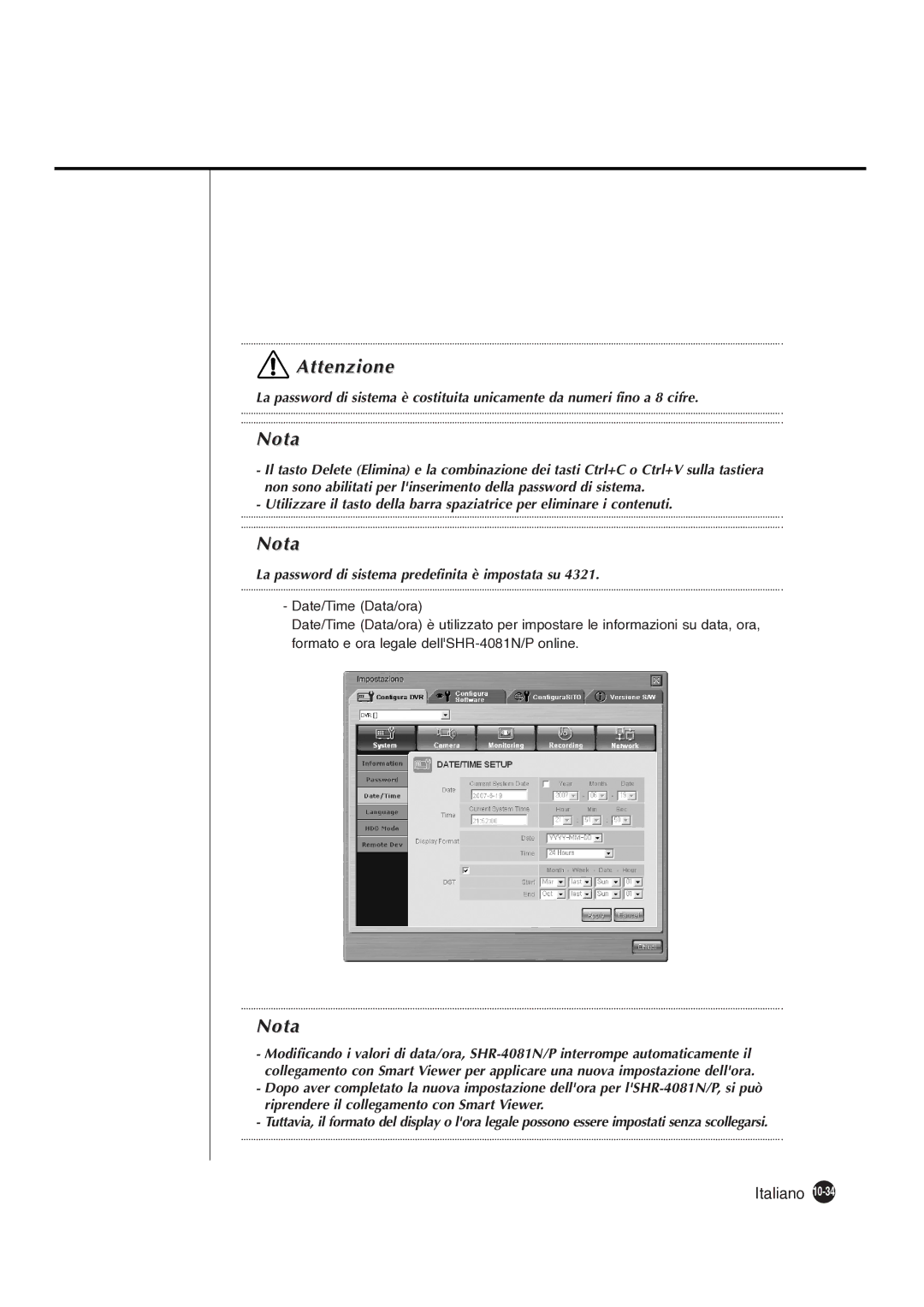 Samsung SHR-4081P manual La password di sistema predefinita è impostata su 