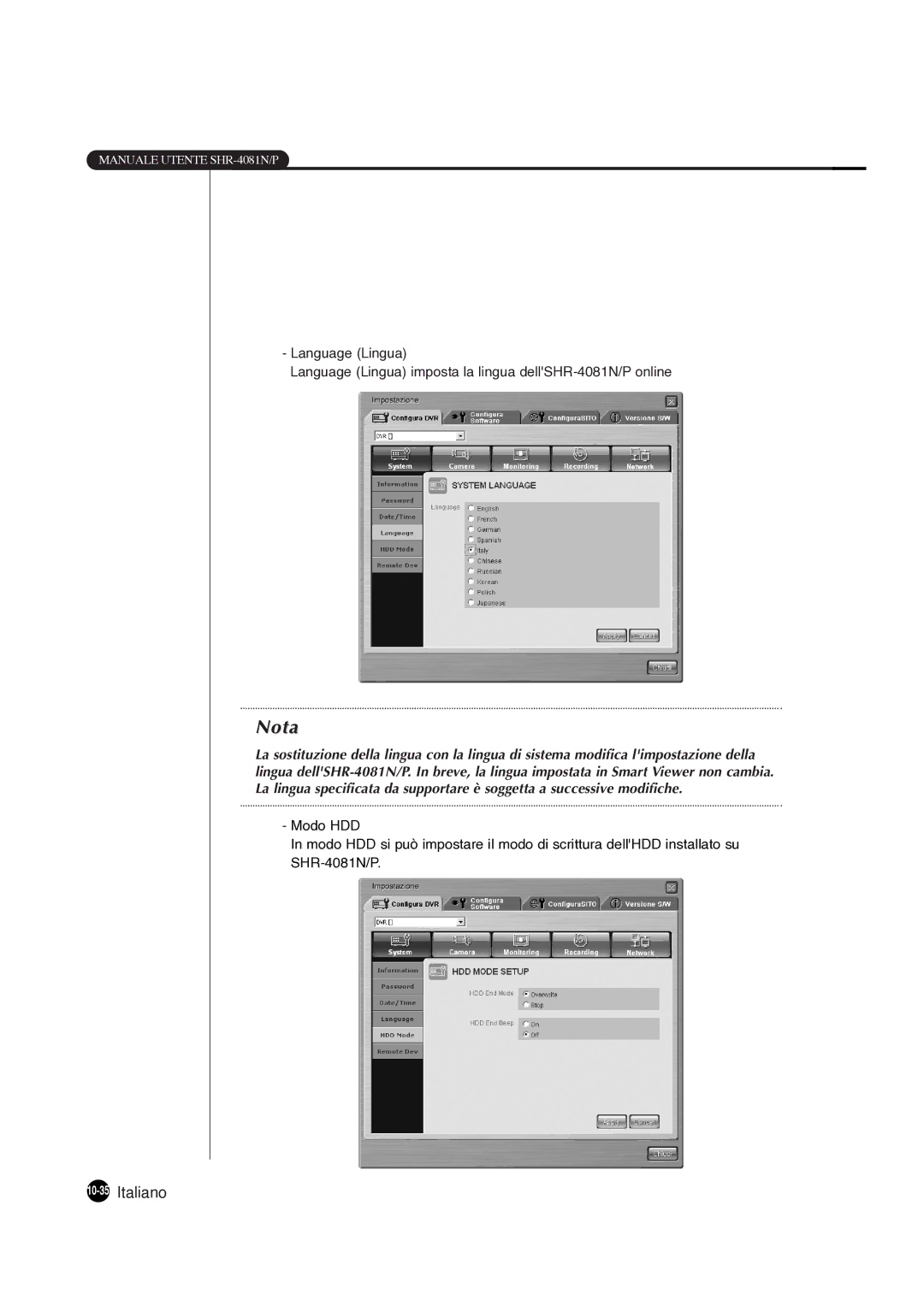 Samsung SHR-4081P manual 10-35Italiano 