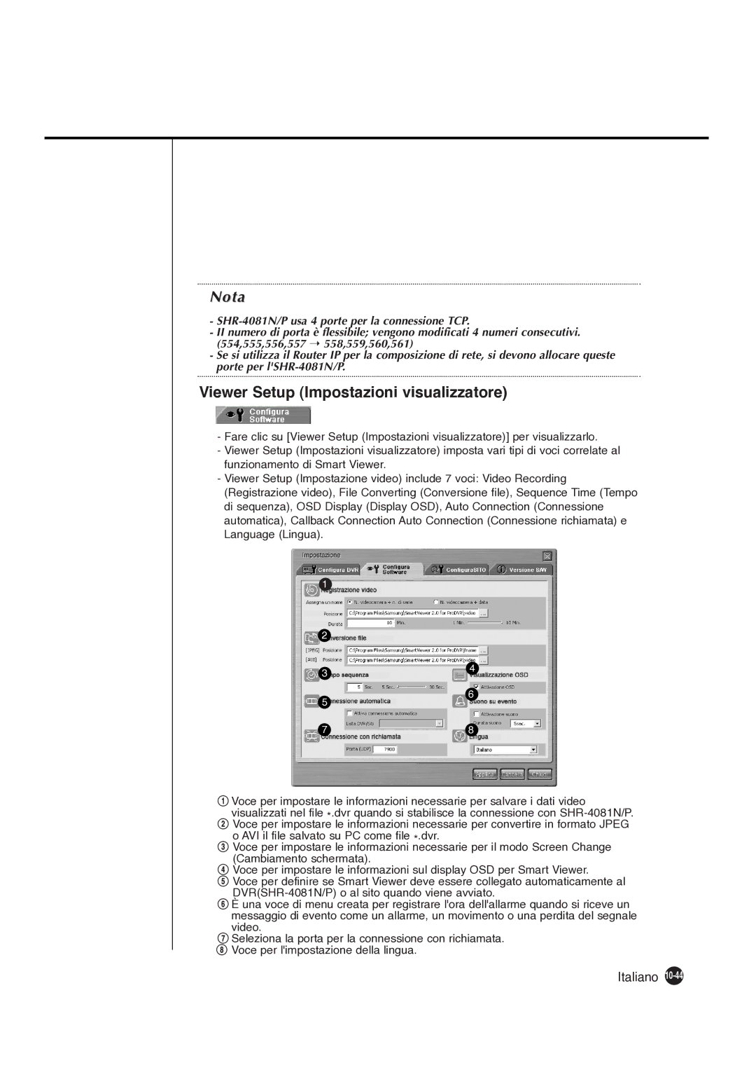 Samsung SHR-4081P manual Viewer Setup Impostazioni visualizzatore 