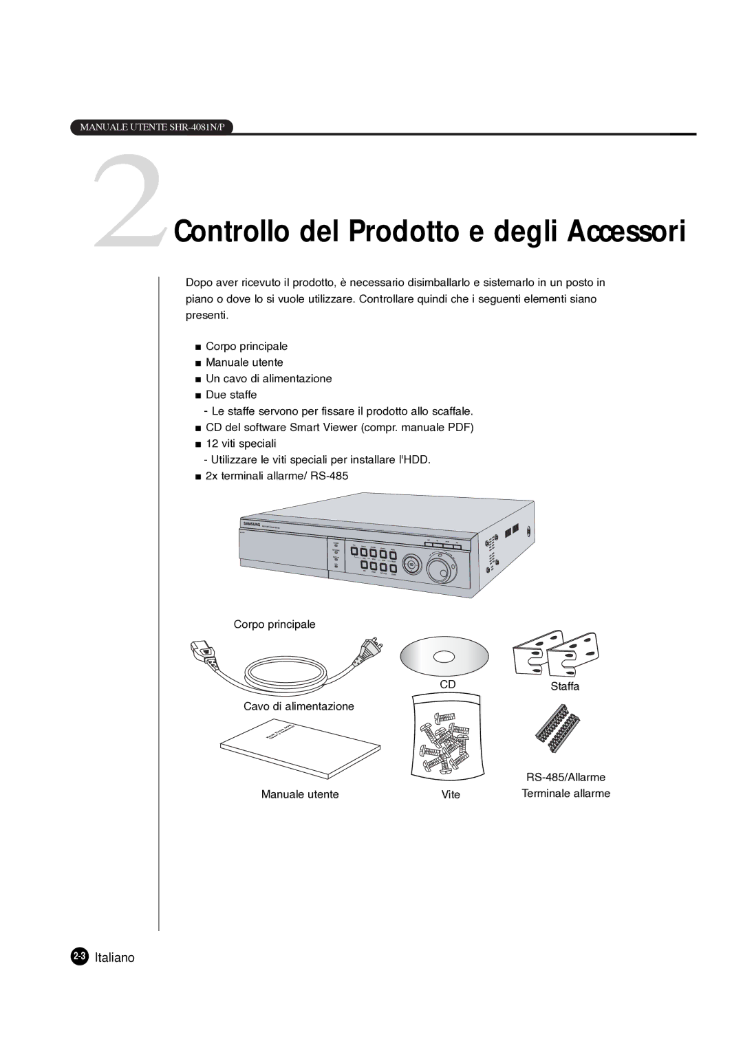 Samsung SHR-4081P manual 3Italiano, Manuale utente Vite 