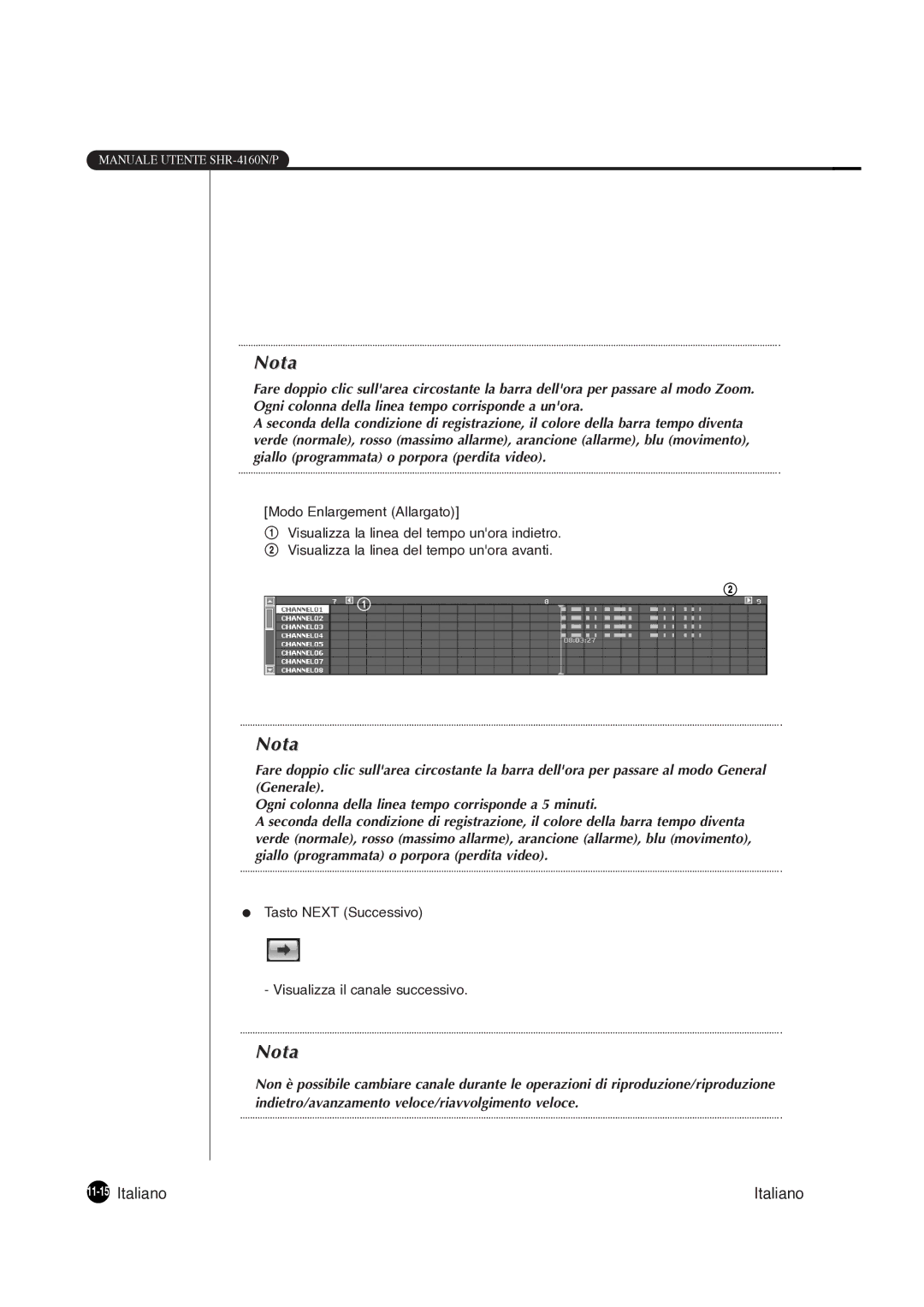 Samsung SHR-4081P manual Tasto Next Successivo Visualizza il canale successivo 